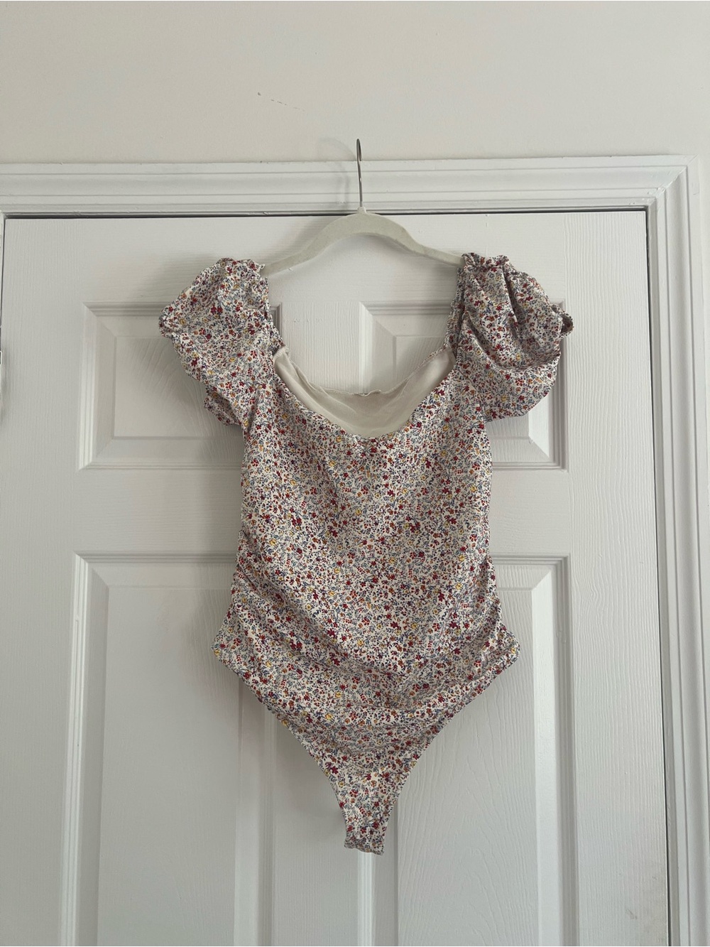 FP Micro Floral Puff-Sleeve One-Piece Bodysuit - White Multicolor